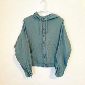 Unionbay Hooded Shirt Jacket Green Long Sleeve Button Front Size M Women’s